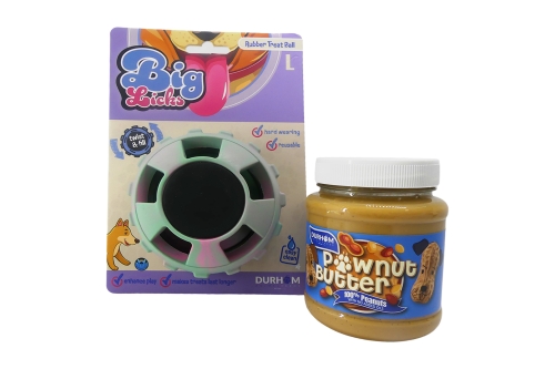 Rubber Treat Ball Pink & Green with Pawnut Butter Bundle