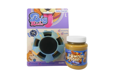 Rubber Treat Ball Blue & Orange with Pawnut Butter Bundle