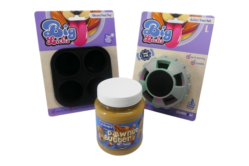 Rubber Treat Ball & Silicone Tray - Pink & Green with Pawnut Butter Bundle