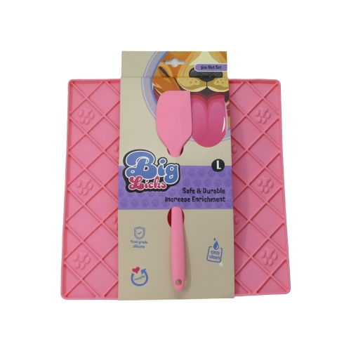 Big Licks Mat With Serving Spoon - Large (300mm x 300mm) Pink