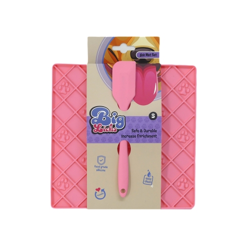 Big Licks Mat With Serving Spoon - Small (200mm x 200mm) Pink